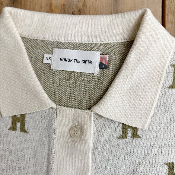 NWT Honor the Gift Short Sweater Monogram Polo Oatmeal XS - Picture 5 of 7